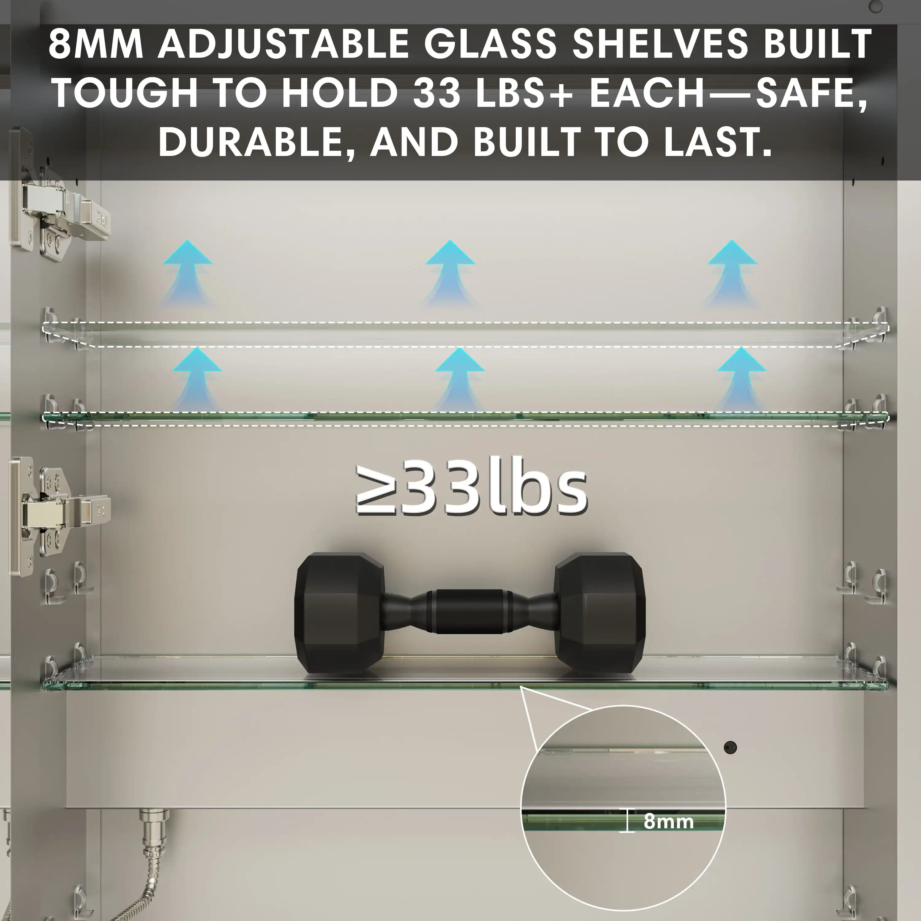 Medicine cabinet with strong glass shelves