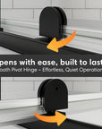 Smooth pivot hinge detail of 36 x 72 36 pivot shower door, designed for effortless and quiet operation | Ace Decor