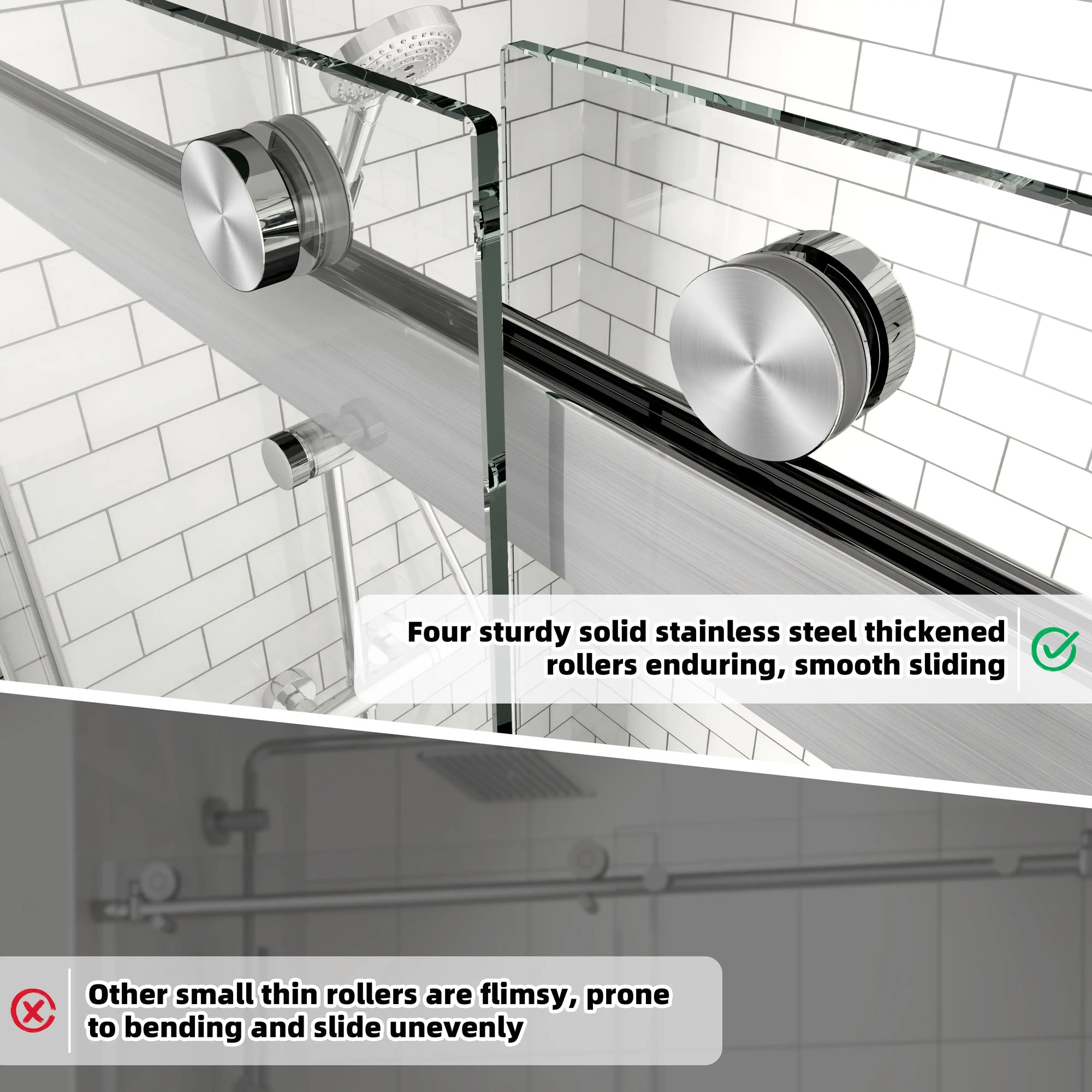 60&quot; x 74&quot; Sliding Semi-Frameless Glass Shower Doors in Brushed Nickel - 8mm Thick, Bypass Entry