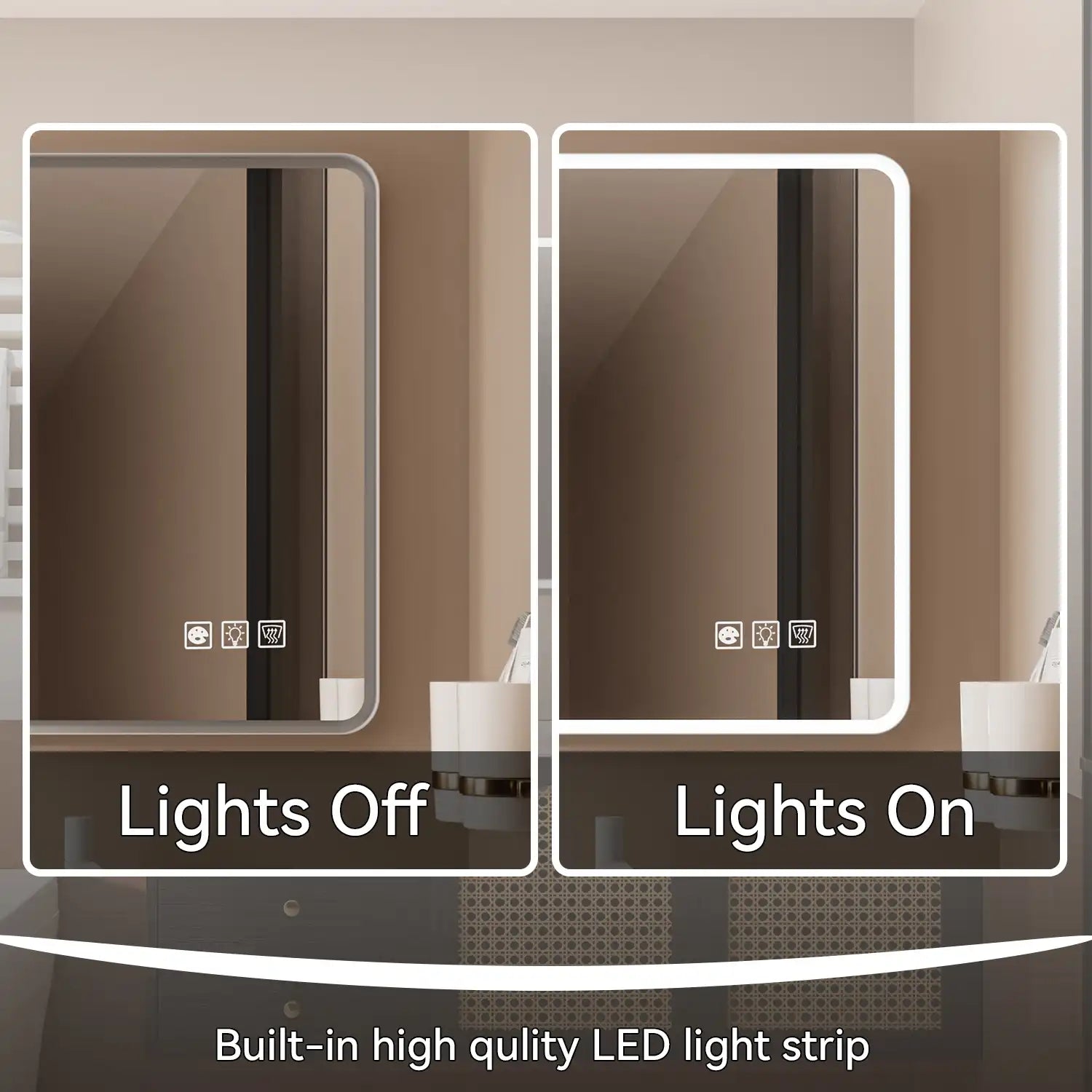 Rectangular Framed Dimmable Anti-Fog LED Wall Bathroom Vanity Mirror