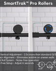 SmartTrak pro rollers with vertical adjustment for black frameless sliding shower door, size 60 x 74 | Ace Decor