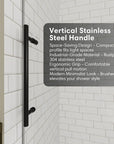 Vertical stainless steel handle on black frameless sliding shower door, size 60 x 74 | Ace Decor