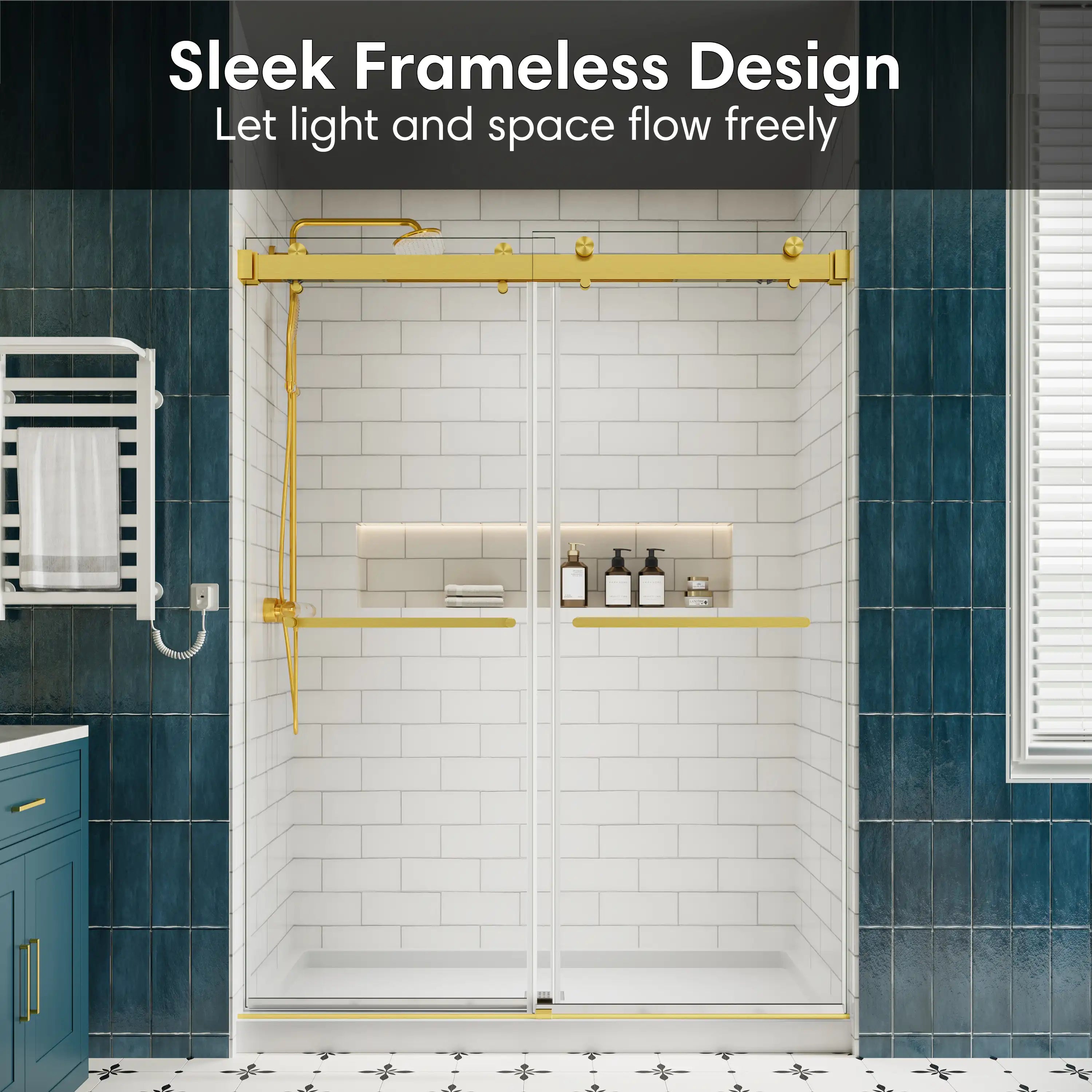 54 x 76 frameless double sliding shower doors with sleek minimalist design that enhances light and space flow | Ace Decor