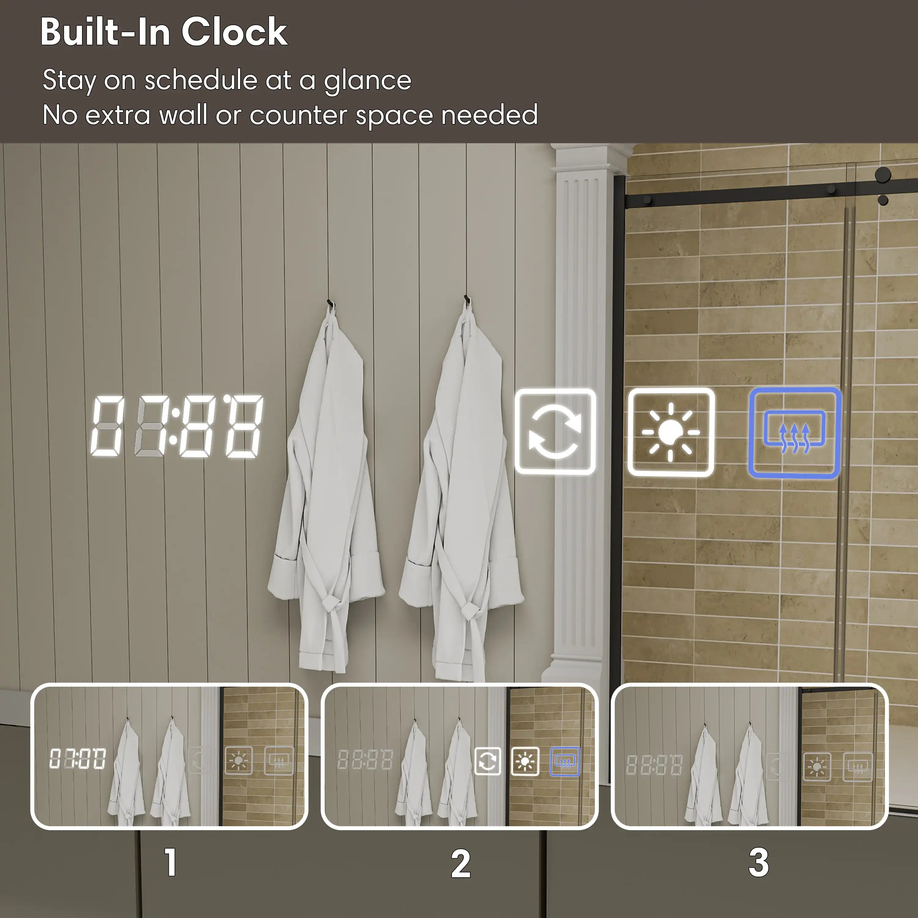 Pro Shower LED Medicine Cabinet with digital clock display for bathroom convenience.