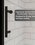 Ergonomic vertical handle detail of 36 x 72 36 pivot shower door, designed for a comfortable natural grip | Ace Decor