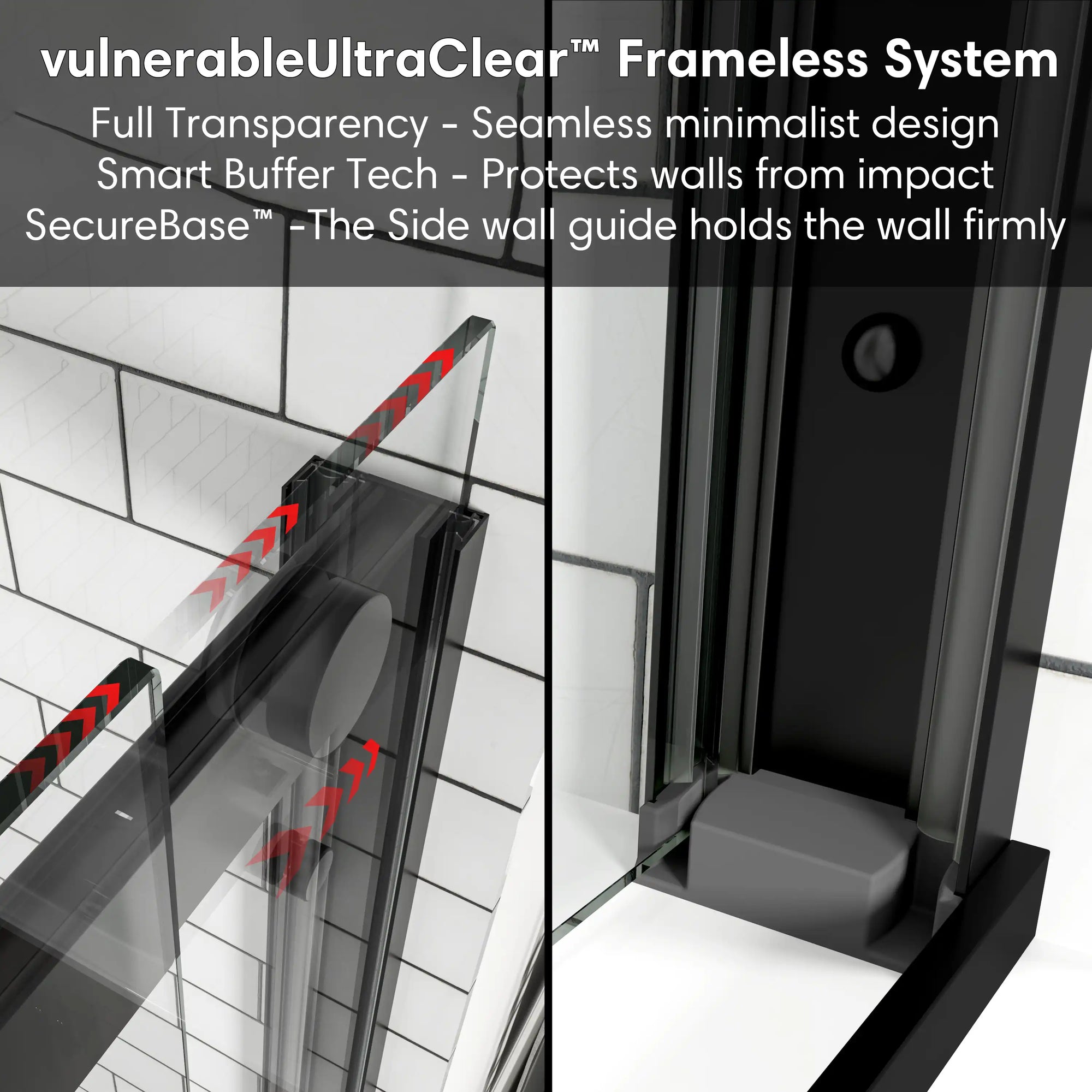 Aurevo-X Series 60&quot; x 74&quot; Minimalist Frameless Sliding Shower Door In Matte Black