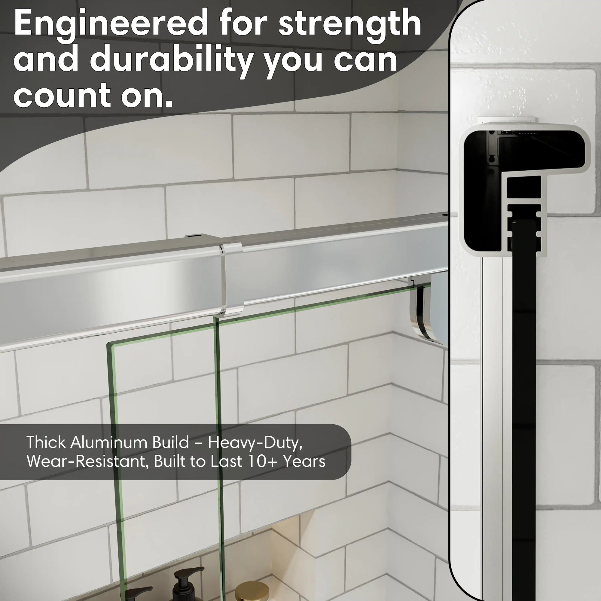 Thick aluminum frame of pivot shower door, heavy-duty and wear-resistant for long-lasting durability | Ace Decor