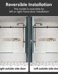 Reversible installation option for matte black sliding bathtub door, allowing left or right-hand setup | Ace Decor