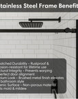 Stainless steel top frame benefits of black frameless sliding shower door, size 60 x 74 | Ace Decor