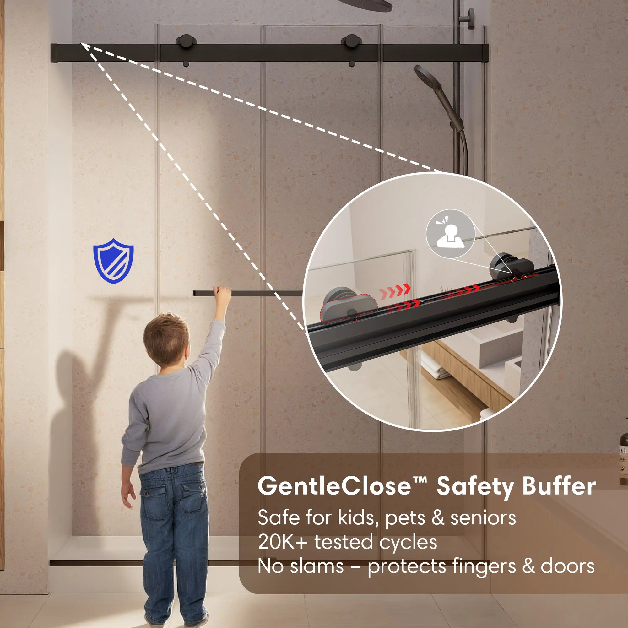 48&quot; x 74&quot; Black Frameless Double Sliding Shower Door with Soft-Close - Leak-Proof, Easy-Clean