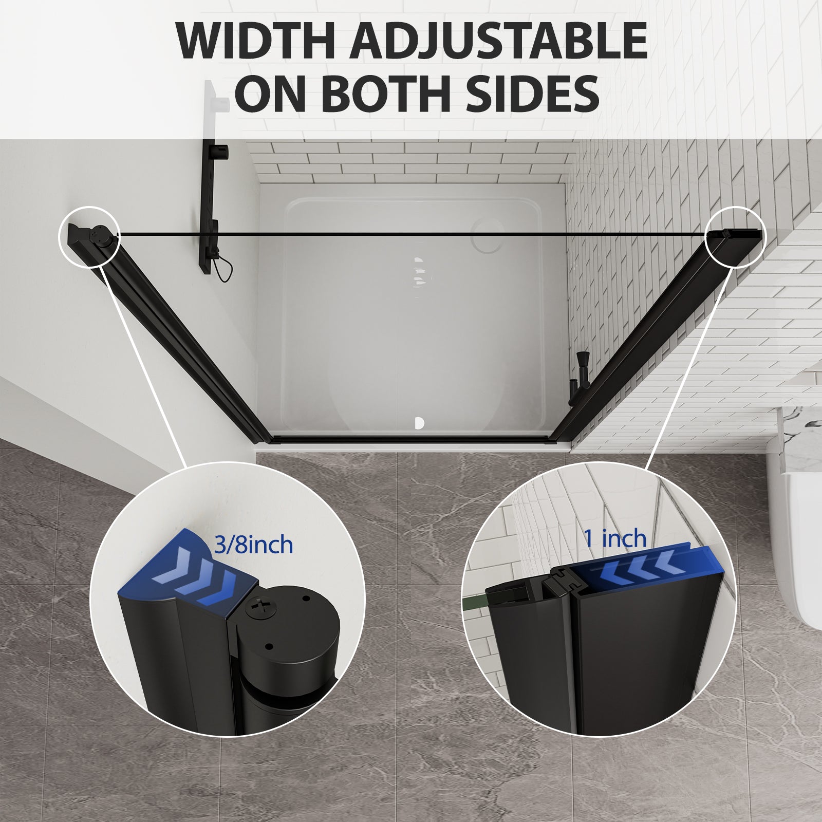 Dual-side width adjustment allows flexible installation and compensates for uneven walls or measurement variations.