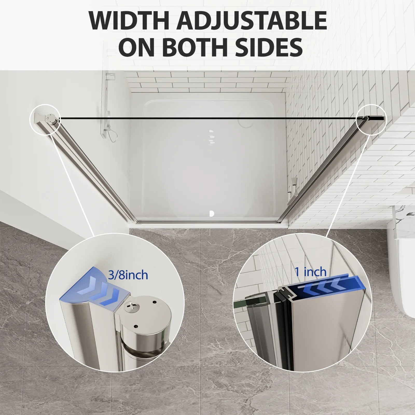 Dual-side width adjustment allows flexible installation and compensates for uneven walls or measurement variations.
