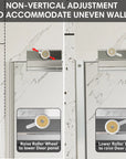 Non-vertical adjustment feature with roller wheel system for easy door panel alignment on shower door in chrome. | Ace Decor