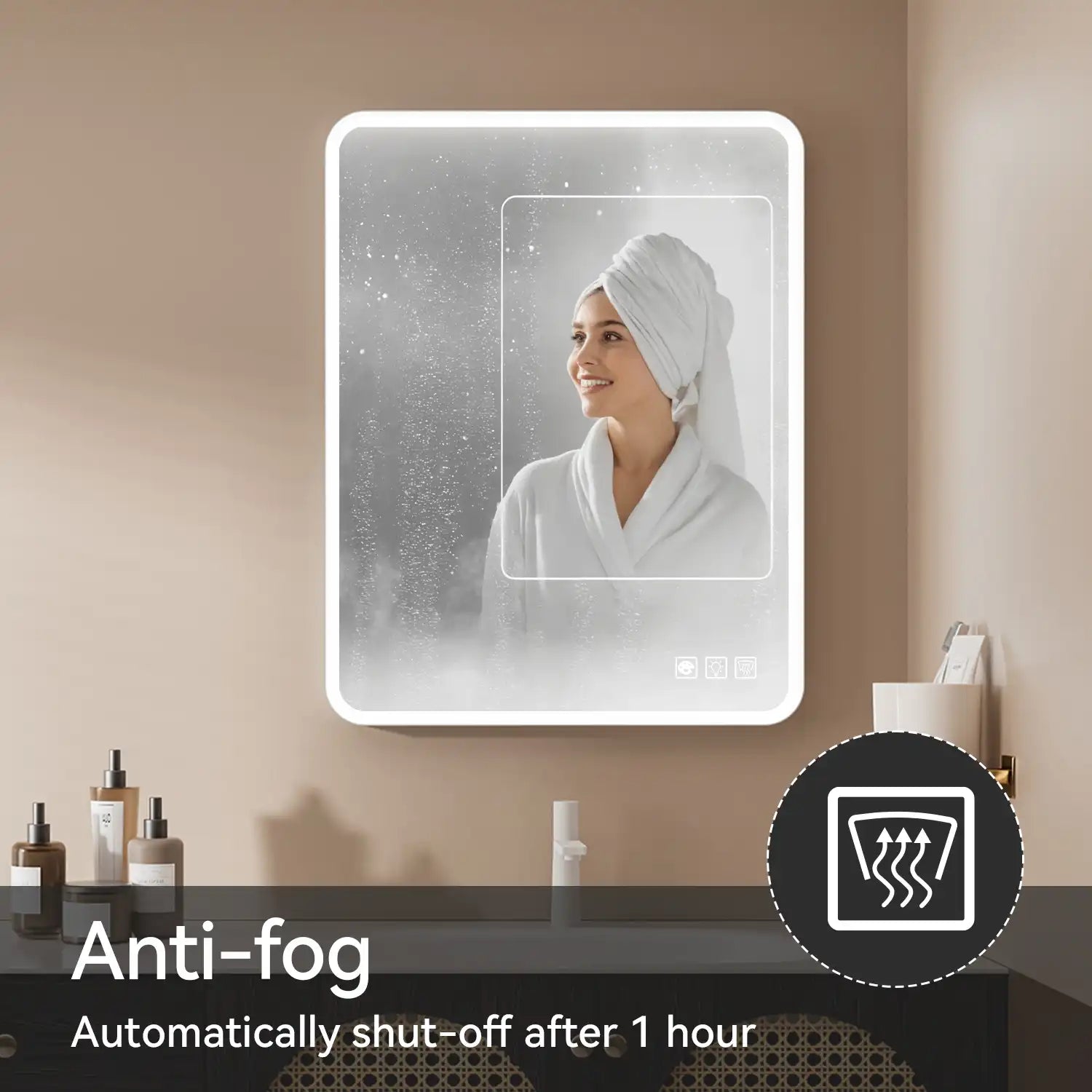 Rectangular Framed Dimmable Anti-Fog LED Wall Bathroom Vanity Mirror