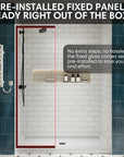 Pre-installed fixed glass panel for quick setup on 36 x 72 36 pivot shower door, saving time and effort | Ace Decor