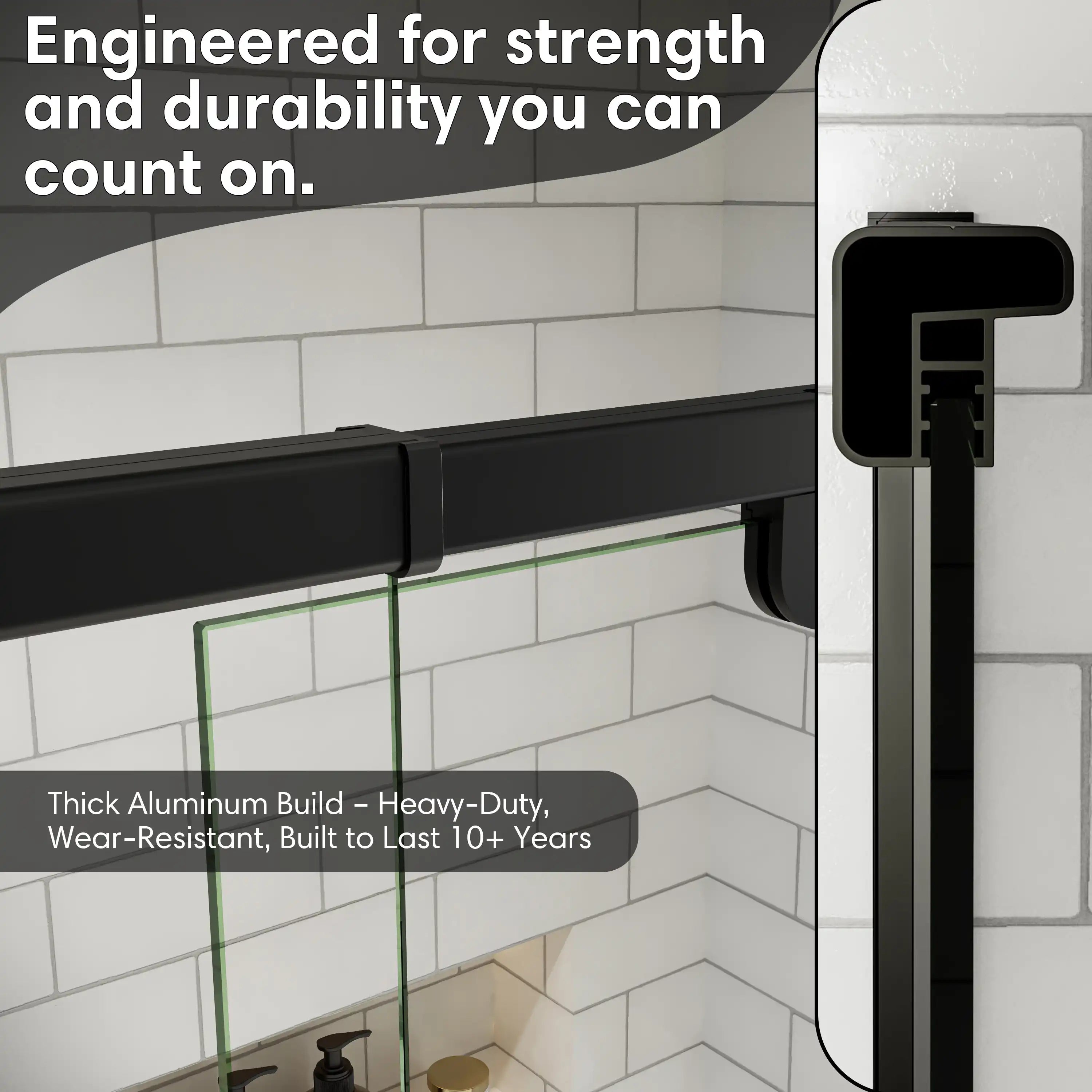 Thick aluminum frame construction for durability on 36 x 72 36 pivot shower door, heavy-duty and wear-resistant | Ace Decor