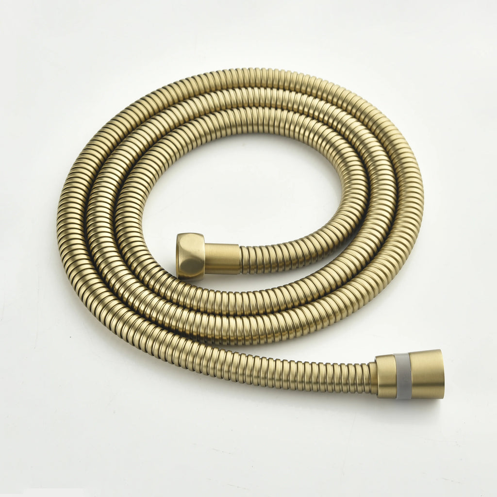 AURELIA Brushed Gold Wall-Mounted Bathtub Faucet flexible shower hose detail.