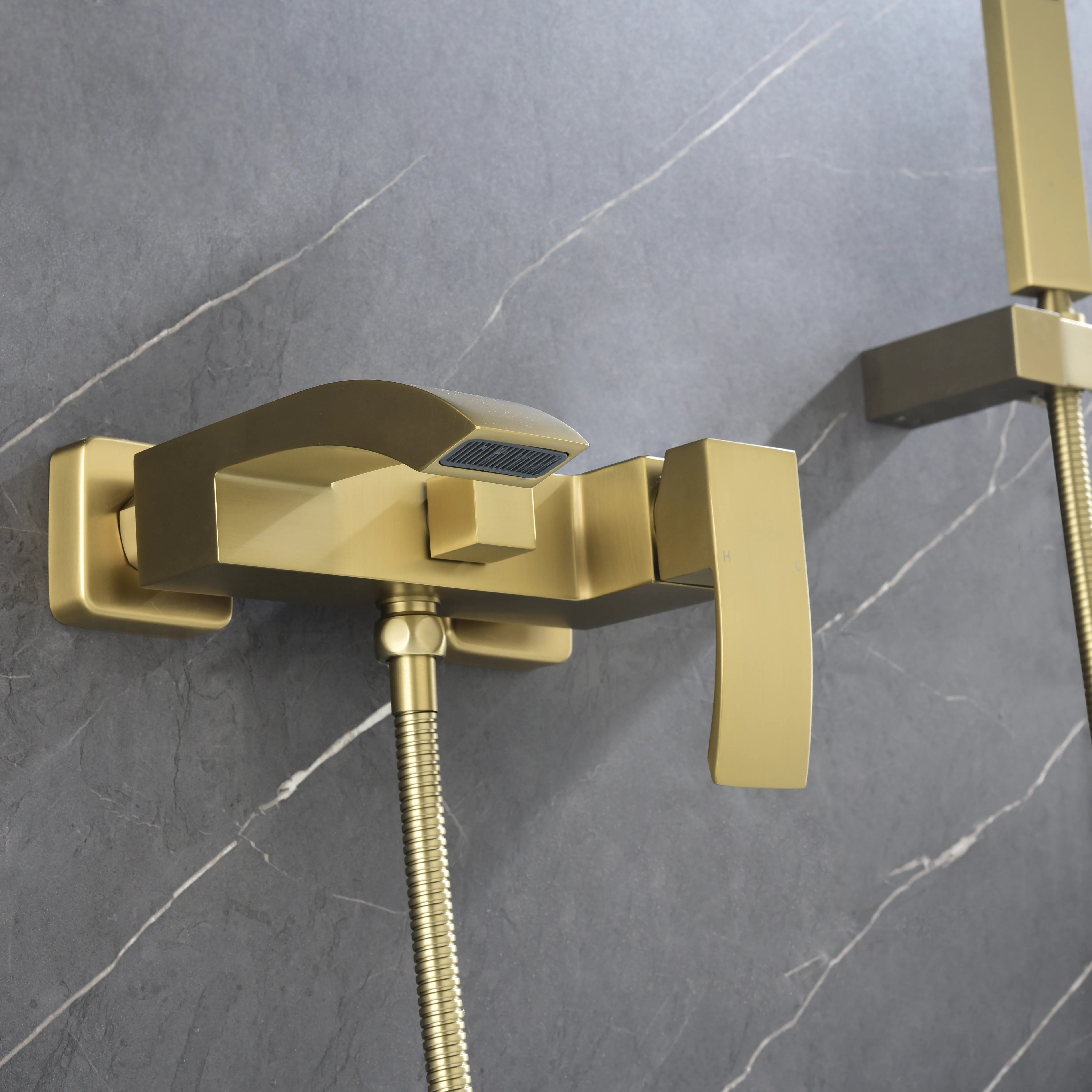 AURELIA Brushed Gold Wall-Mounted Bathtub Faucet with Hand Shower Set