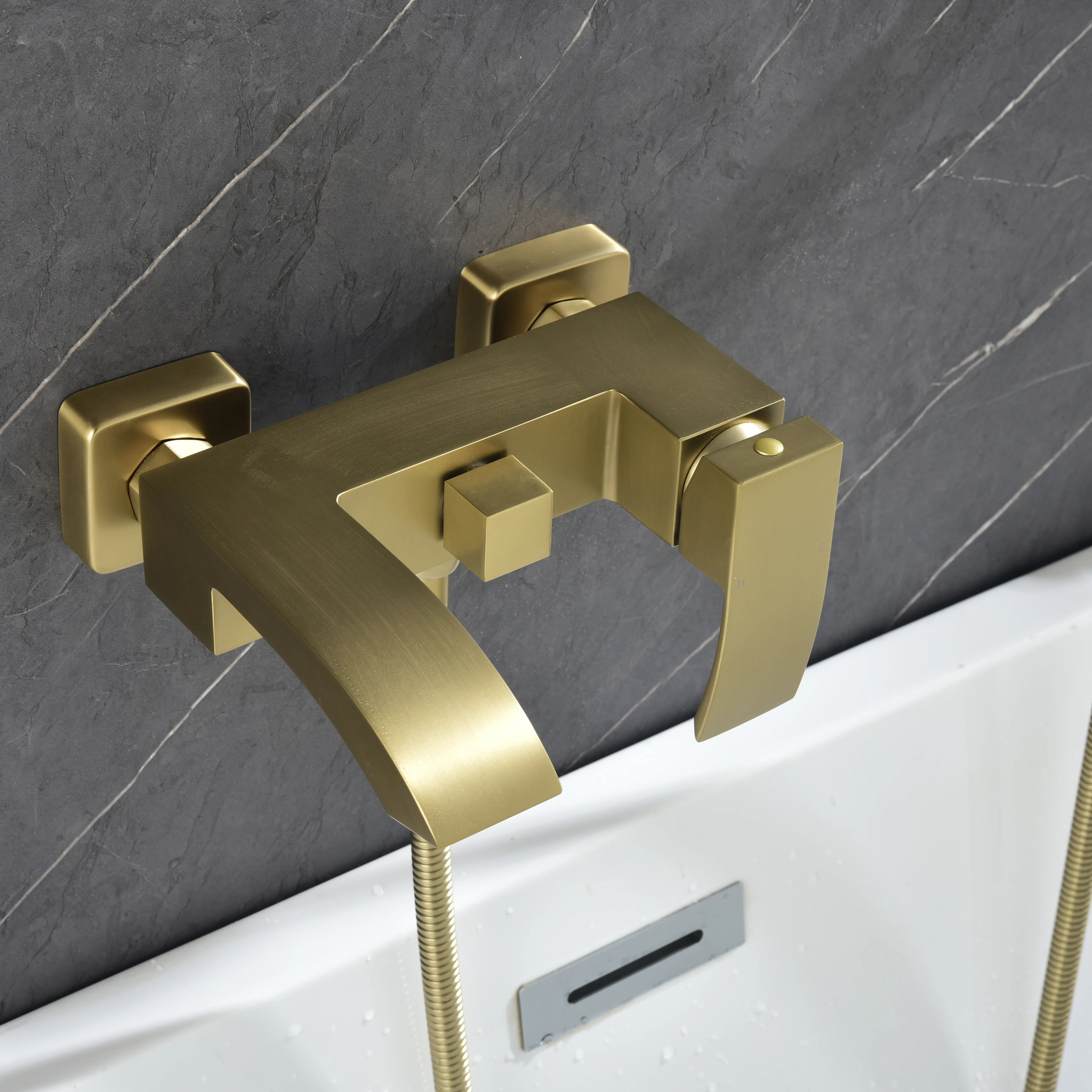 AURELIA Brushed Gold Wall-Mounted Bathtub Faucet with Hand Shower Set