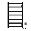 Sleek black 20 x 32 bathroom towel warmer with evenly spaced heating bars and plug-in design | Ace Decor