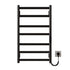 Sleek black 20 x 32 bathroom towel warmer with evenly spaced heating bars and plug-in design | Ace Decor