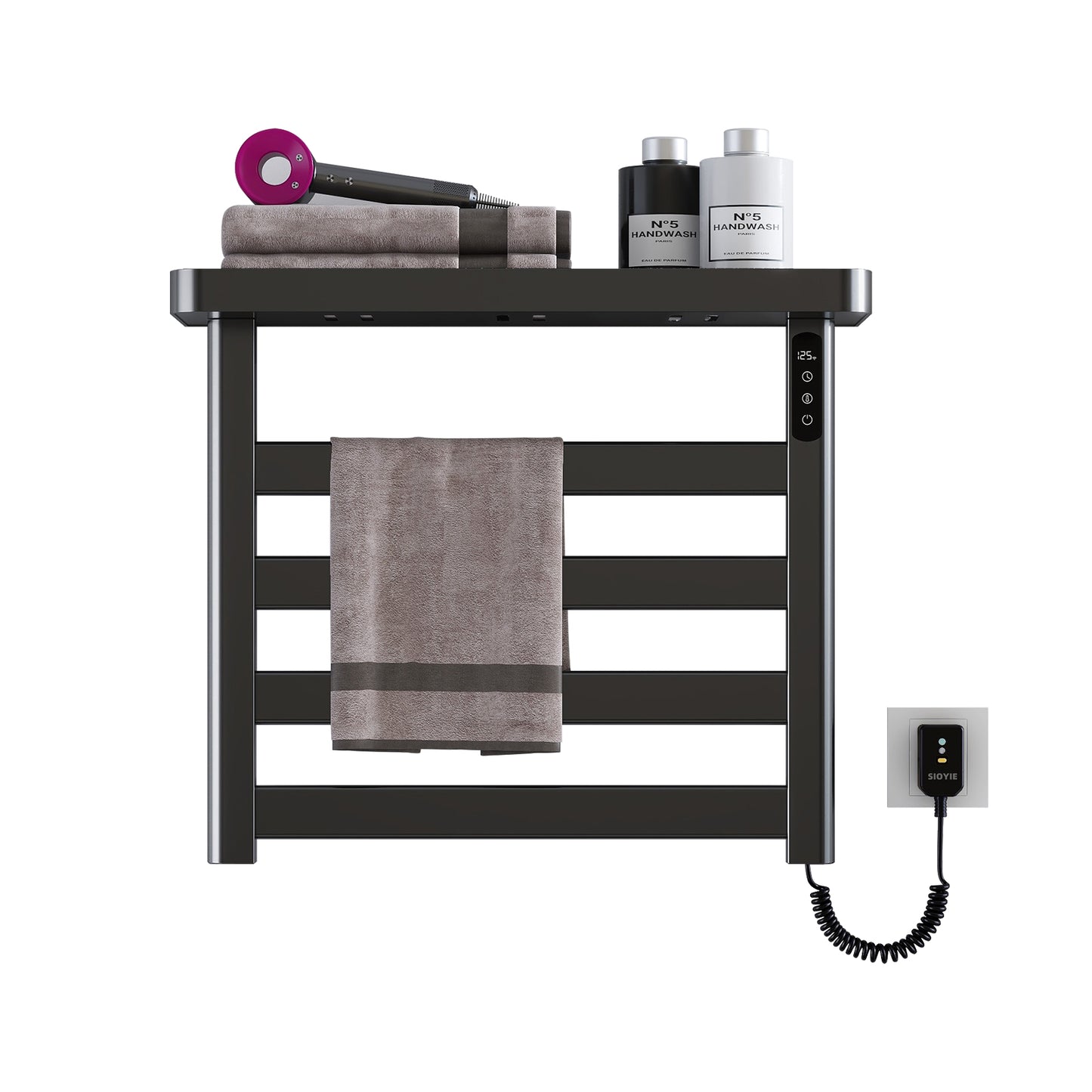 22" X 19" Smart Heated Towel Rack – Energy Efficient, Quick Drying, Safe & Stylish color: Black