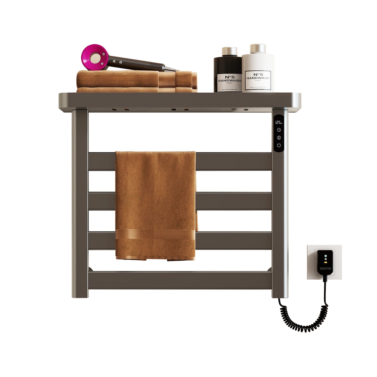 22" X 19" Smart Heated Towel Rack – Energy Efficient, Quick Drying, Safe & Stylish color: Grey