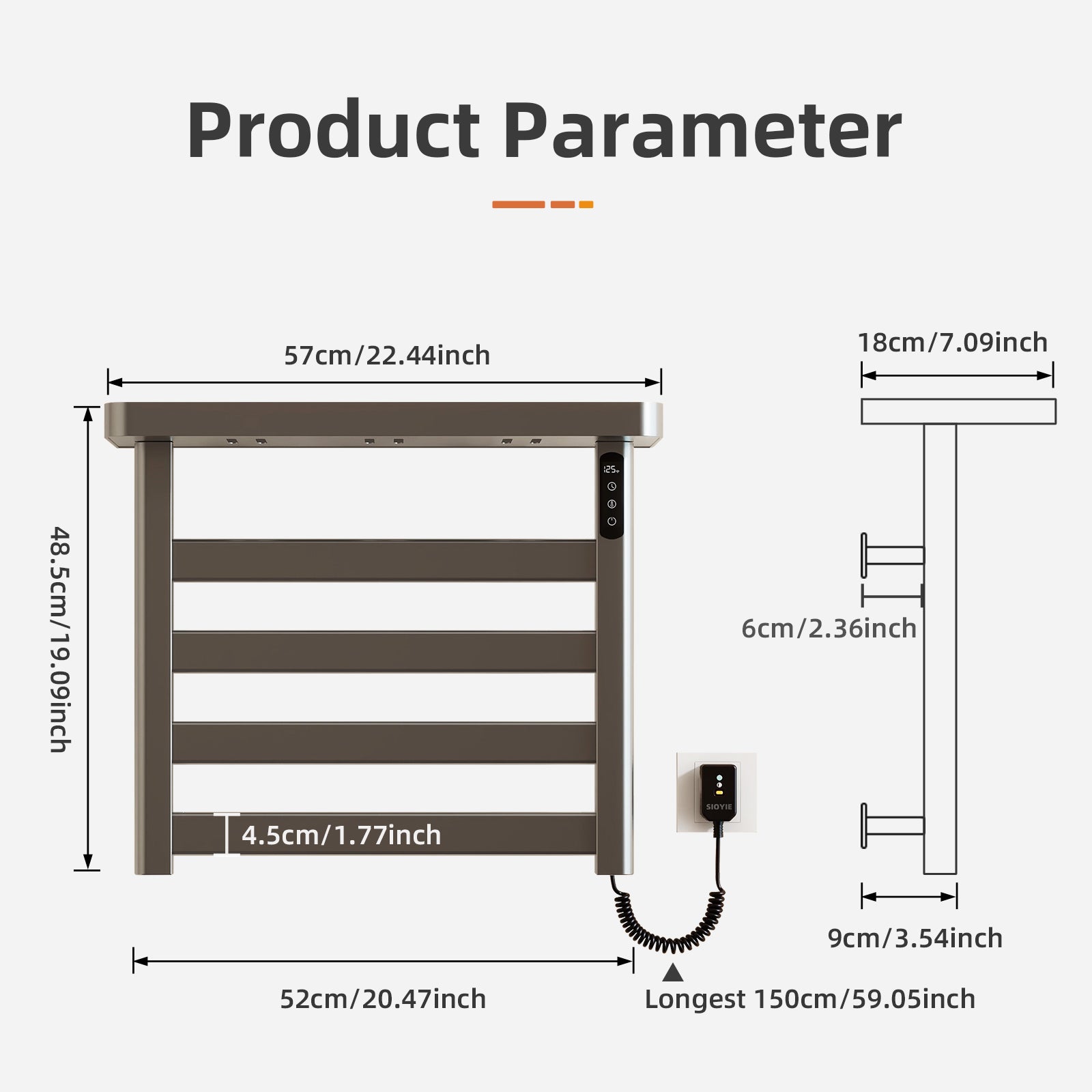 22" X 19" Smart Heated Towel Rack – Energy Efficient, Quick Drying, Safe & Stylish color: Grey