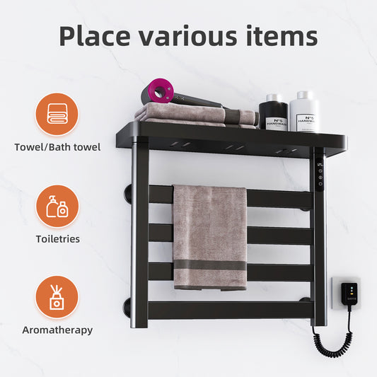 22" X 19" Smart Heated Towel Rack – Energy Efficient, Quick Drying, Safe & Stylish color: Black