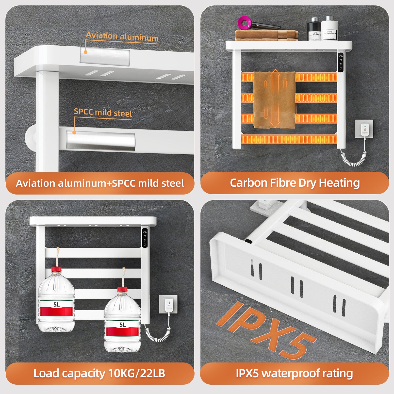 22" X 19" Smart Heated Towel Rack – Energy Efficient, Quick Drying, Safe & Stylish color: White