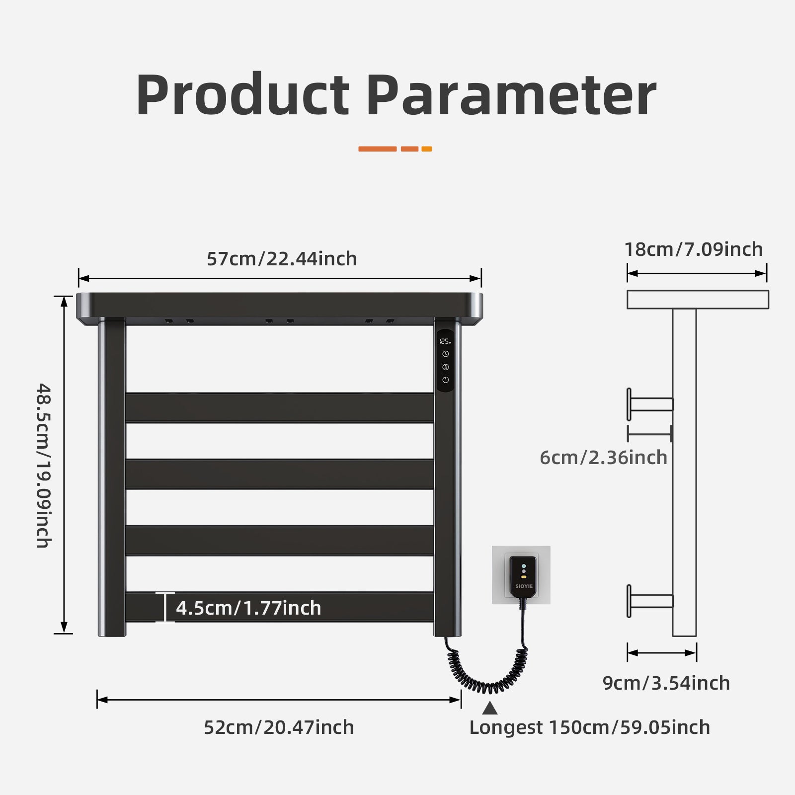 22" X 19" Smart Heated Towel Rack – Energy Efficient, Quick Drying, Safe & Stylish color: Black