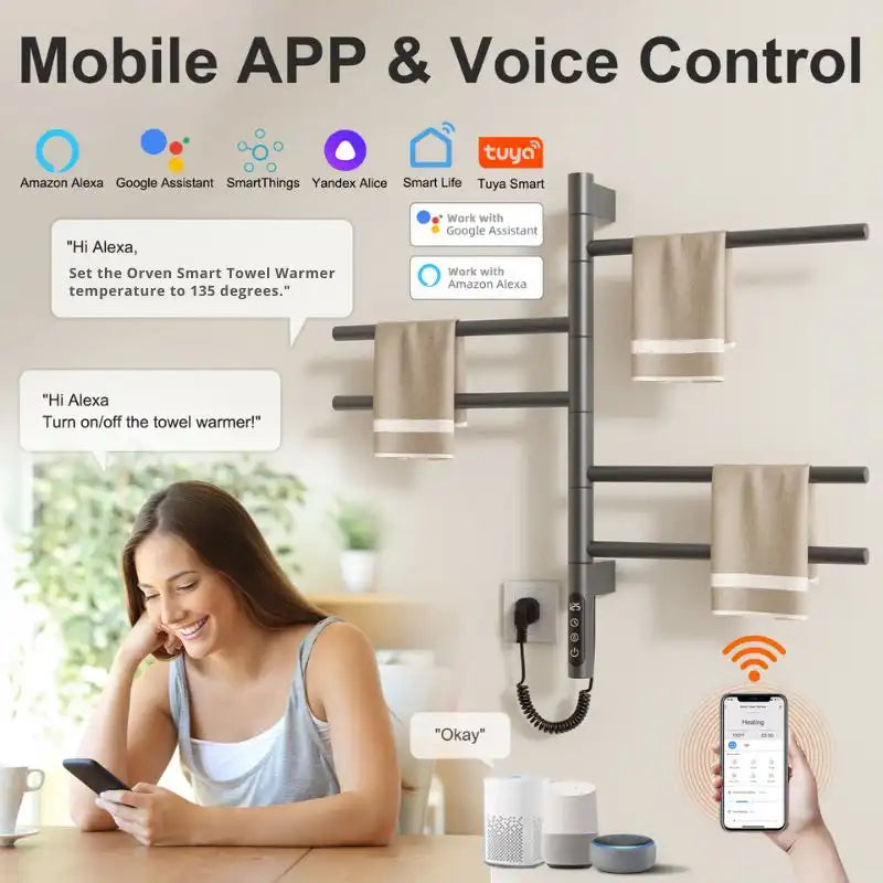 Smart towel heater rack with mobile app and voice control via Alexa and Google Assistant | Ace Decor