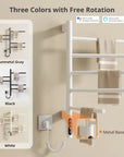 Three-color towel rack heater with 180-degree rotation design in white, black, and gunmetal gray | Ace Decor