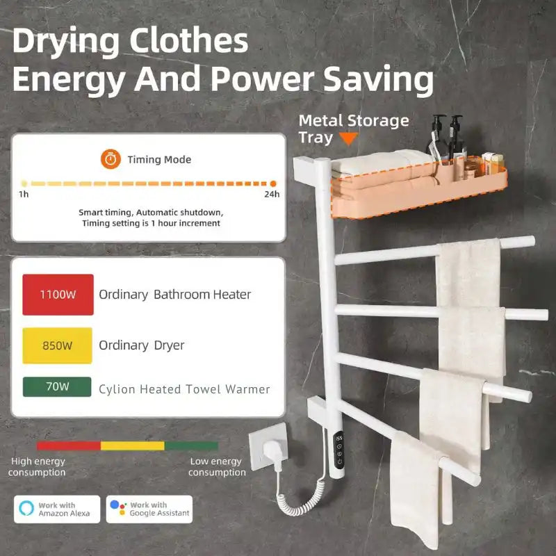 white wall mounted heated towel rack 18 x 27 with fast heating and energy-saving timer | Ace Decor