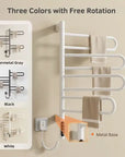 17 x 31 electric towel bar warmer in white, black, and gunmetal gray with 180° rotating design | Ace Decor