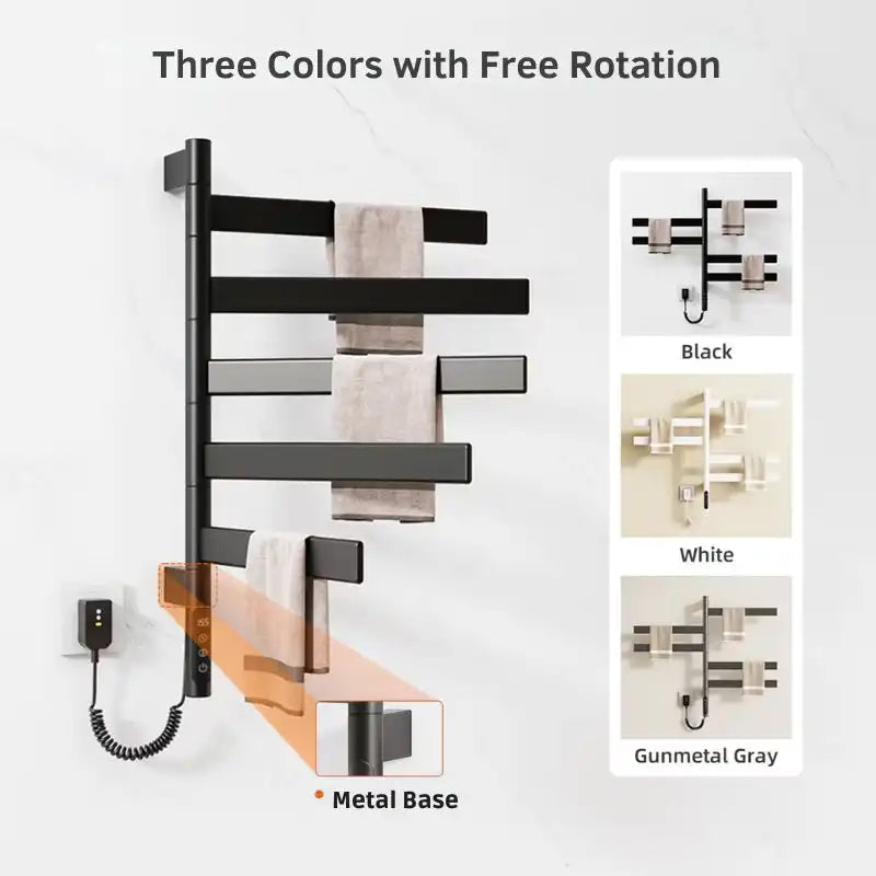 Velin Series 18&quot; x 27&quot; Electric Towel Warmer with 5 Rotating Bars – Black