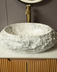 Astra Series 18" Oval Sculpted Resin Stone Vessel Basin - Marble White