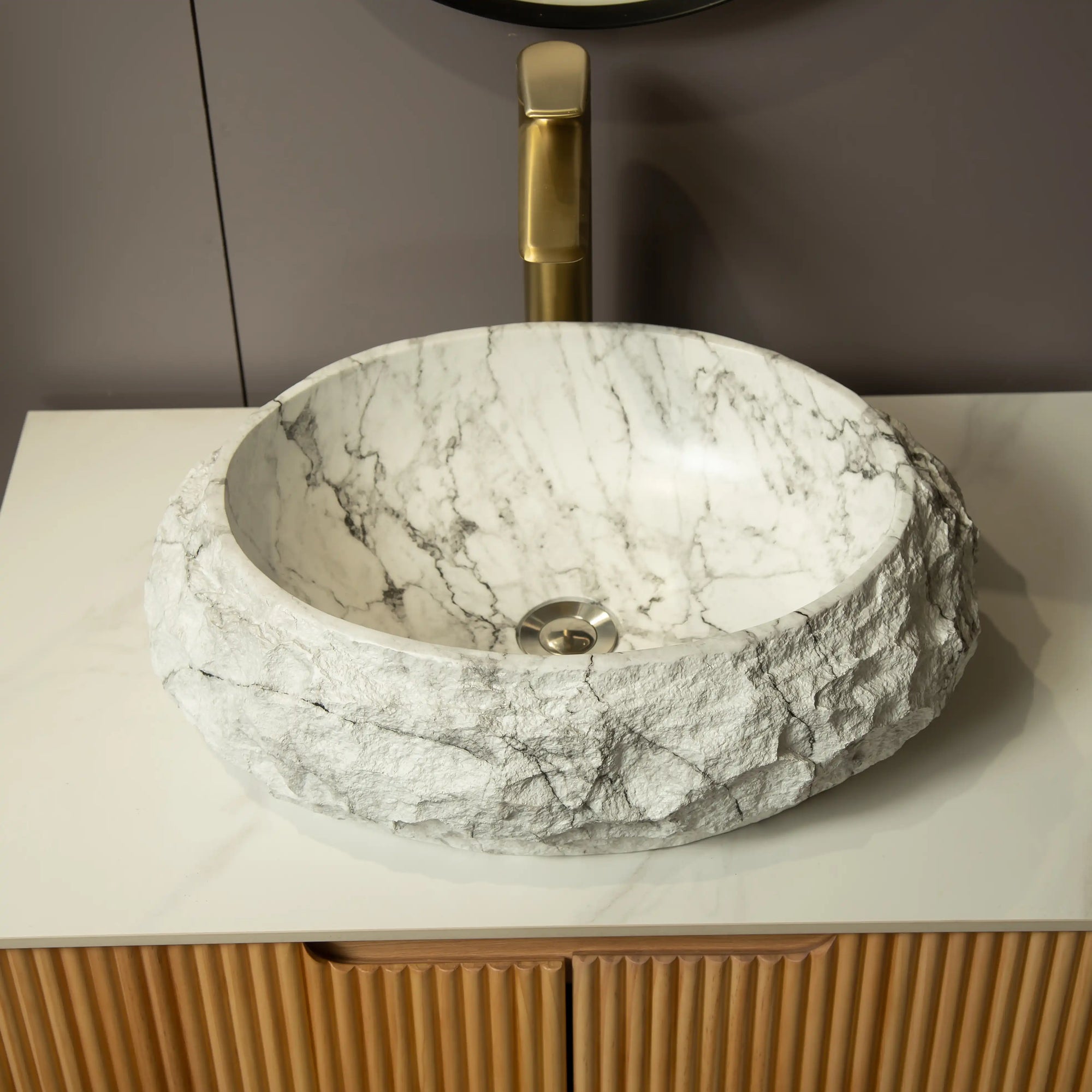 Astra Series 18&quot; Oval Sculpted Resin Stone Vessel Basin - Marble White