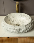 Astra Series 18" Oval Sculpted Resin Stone Vessel Basin - Marble White