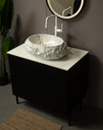 Astra Series 18" Oval Sculpted Resin Stone Vessel Basin - Marble White