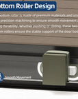 Durable bottom roller design for smooth and quiet sliding shower door operation.