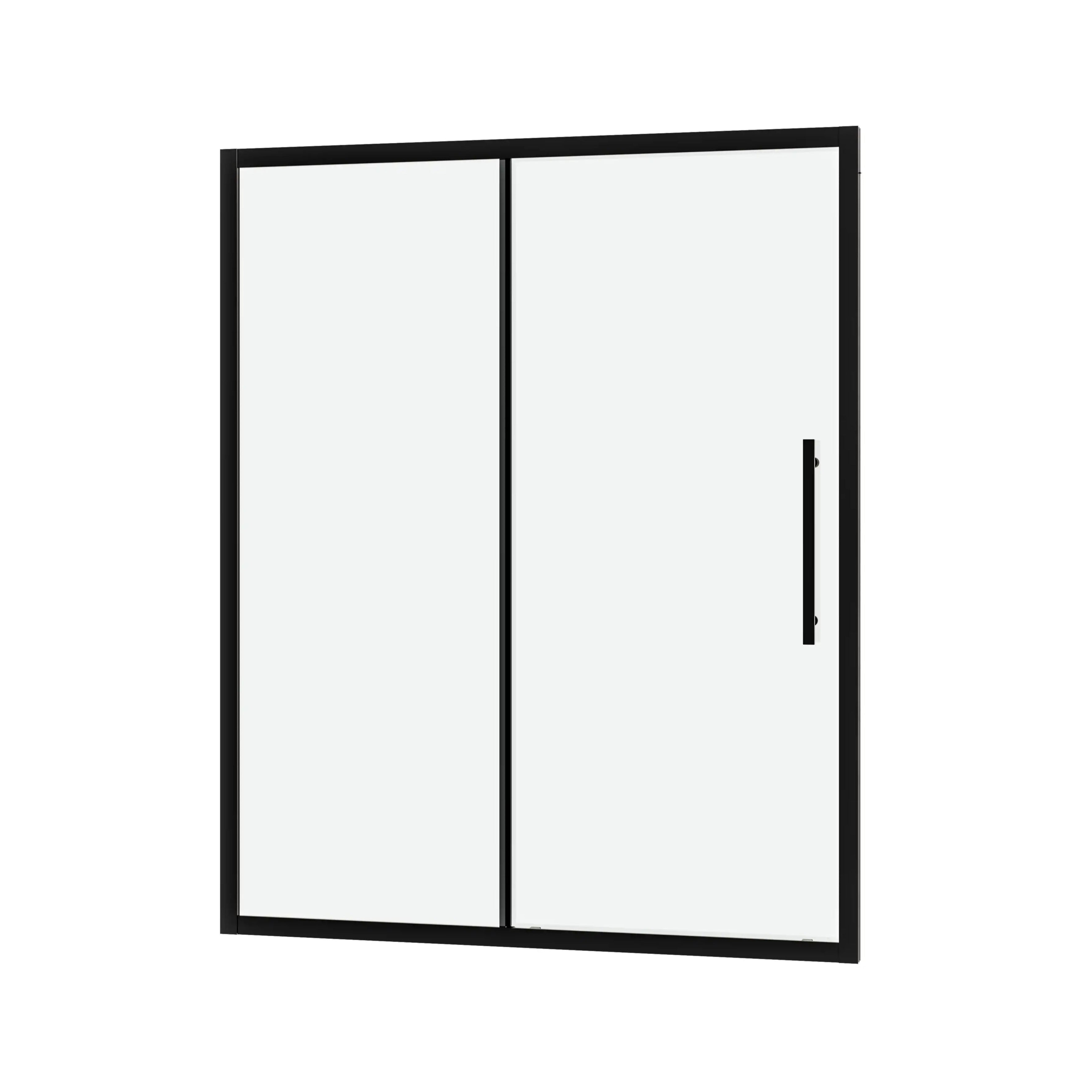 54'' x 72'' Black Framed Single Sliding Shower Door - Magnetic Seal, 6mm Tempered Glass