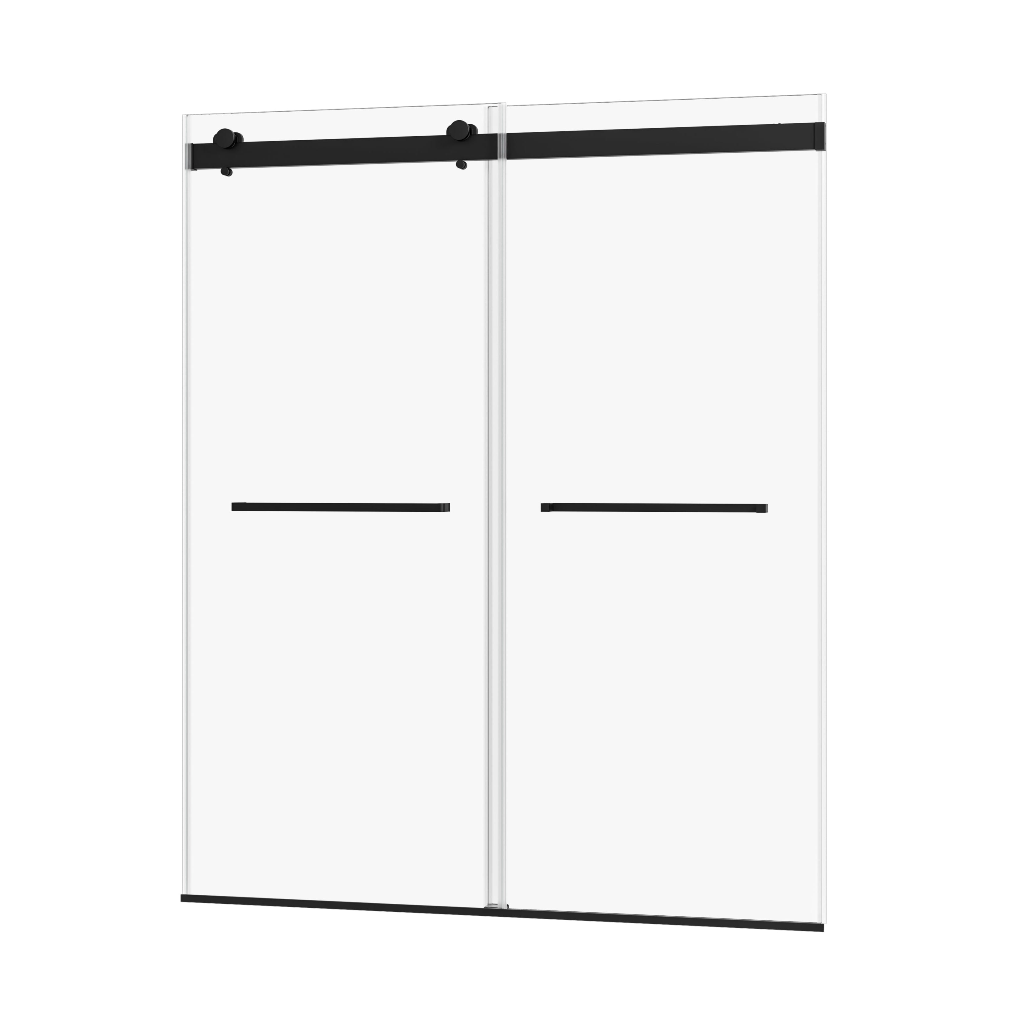 48'' x 74'' Black Frameless Double Sliding Shower Door with Soft-Close - Leak-Proof, Easy-Clean