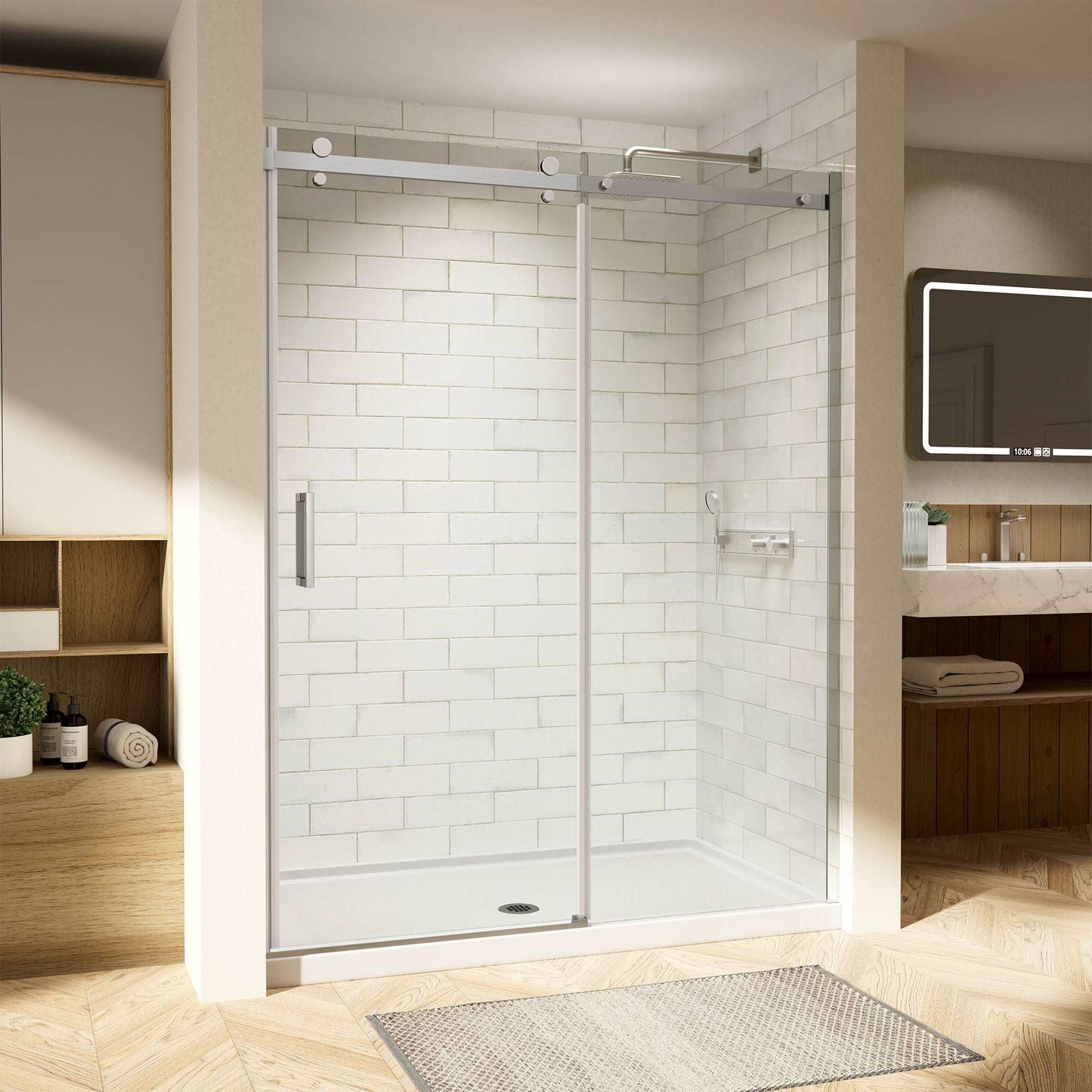 Sliding Shower Door Frameless 60 x 74 inch Color:Chrome