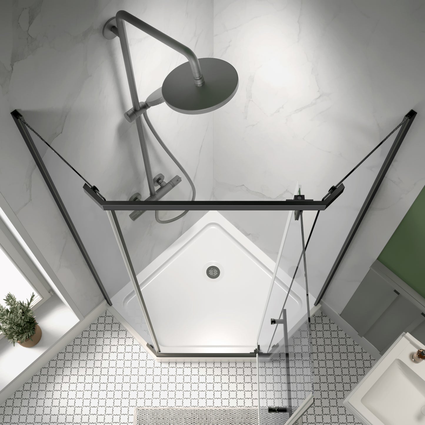 Frameless Neo-Angle Shower Enclosure color:matte black
