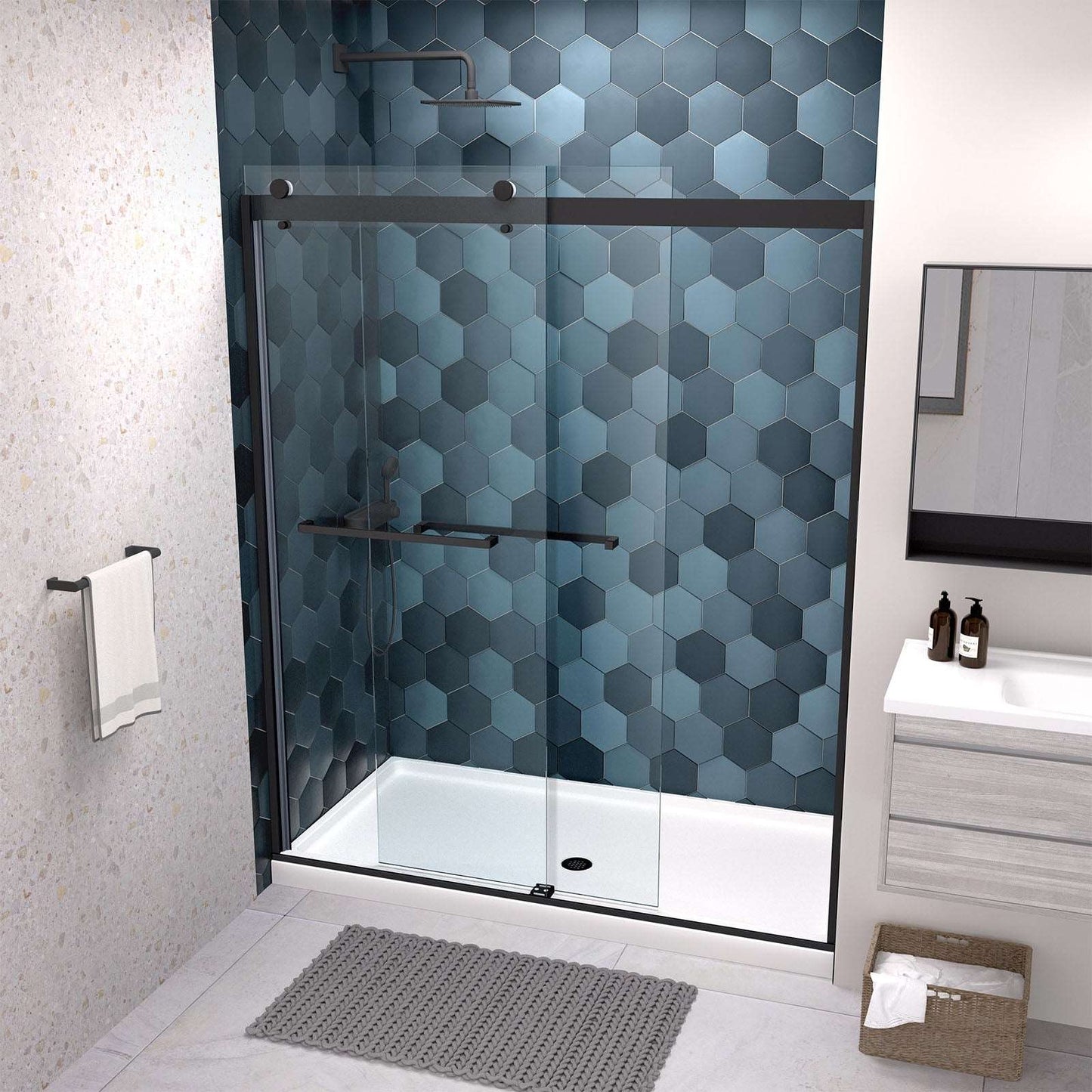 Sliding Glass Shower Doors Semi-Frameless color:chrome