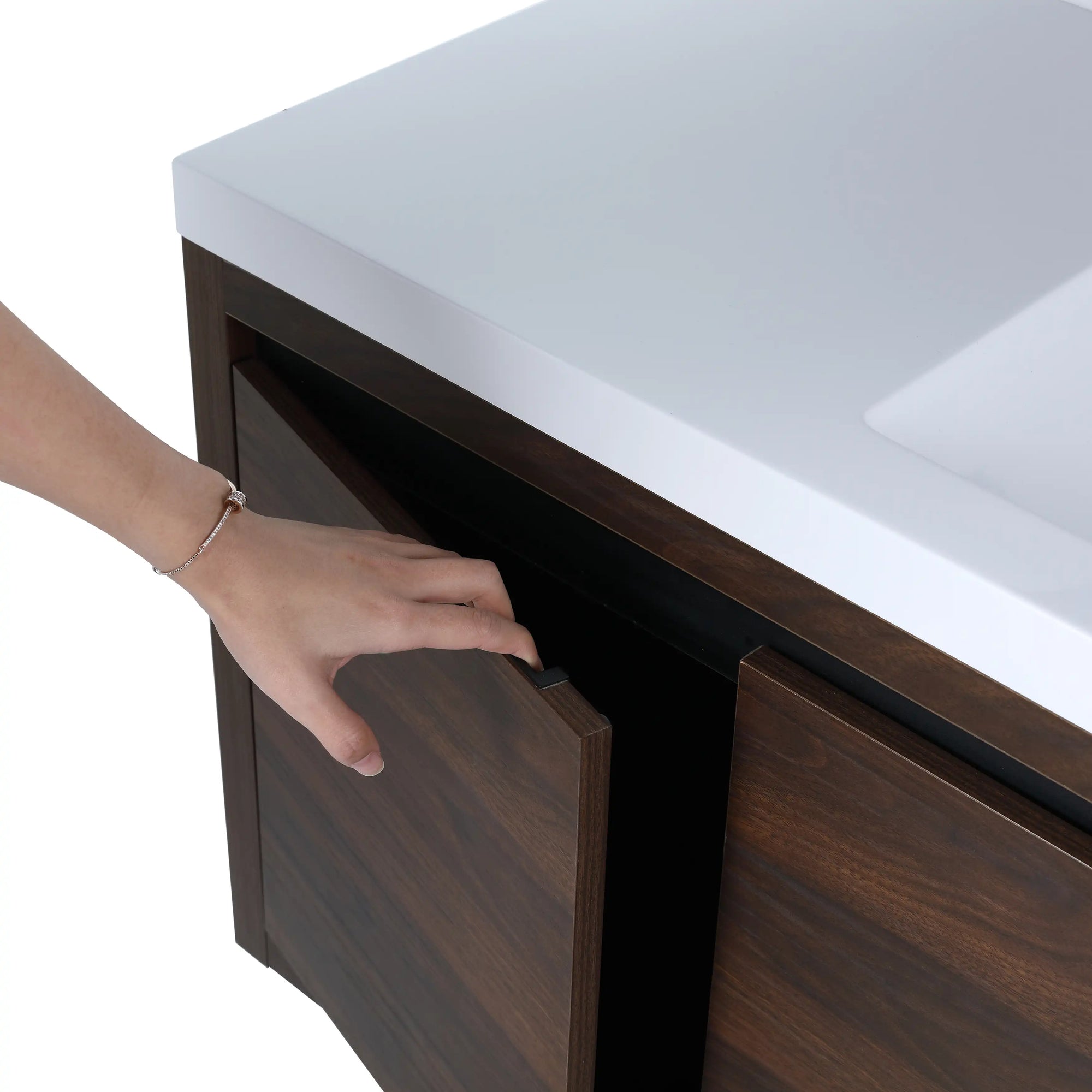 47" wall mounted bathroom vanity with sink showing hidden recessed handle opening | Ace Decor