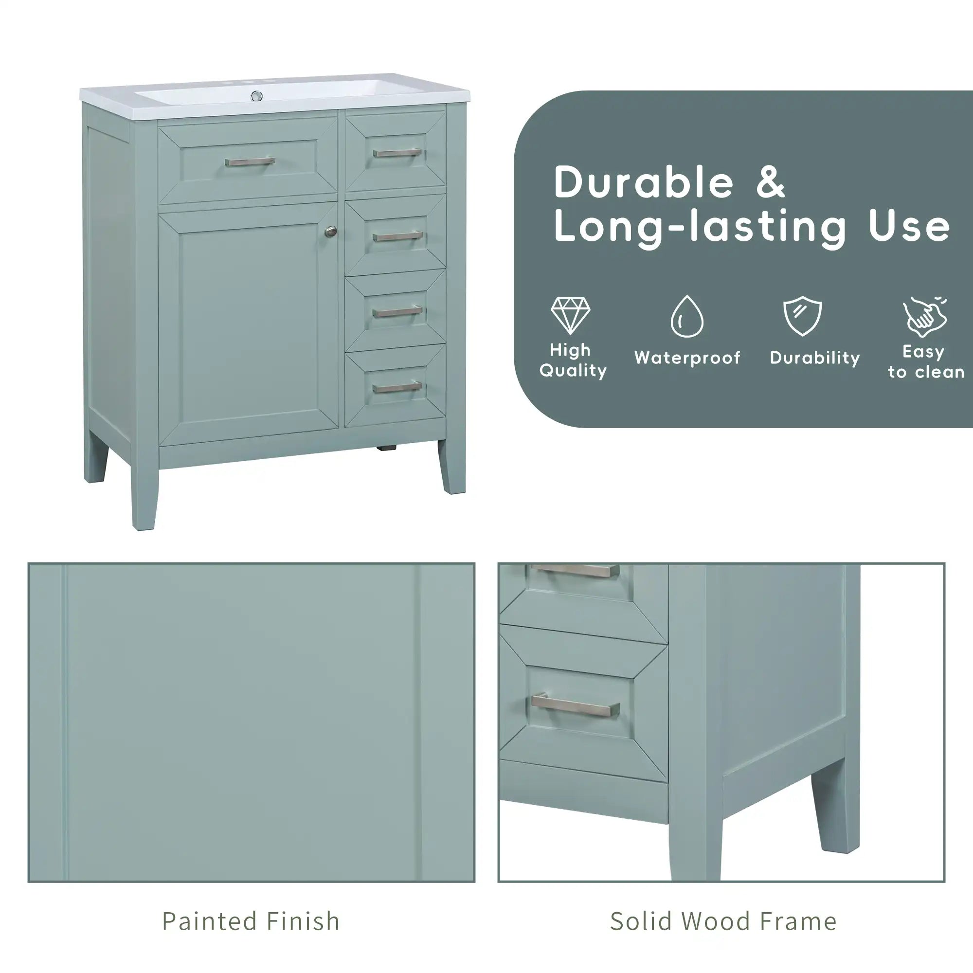 30" single freestanding bathroom vanity with open cabinet and drawers | Ace Decor