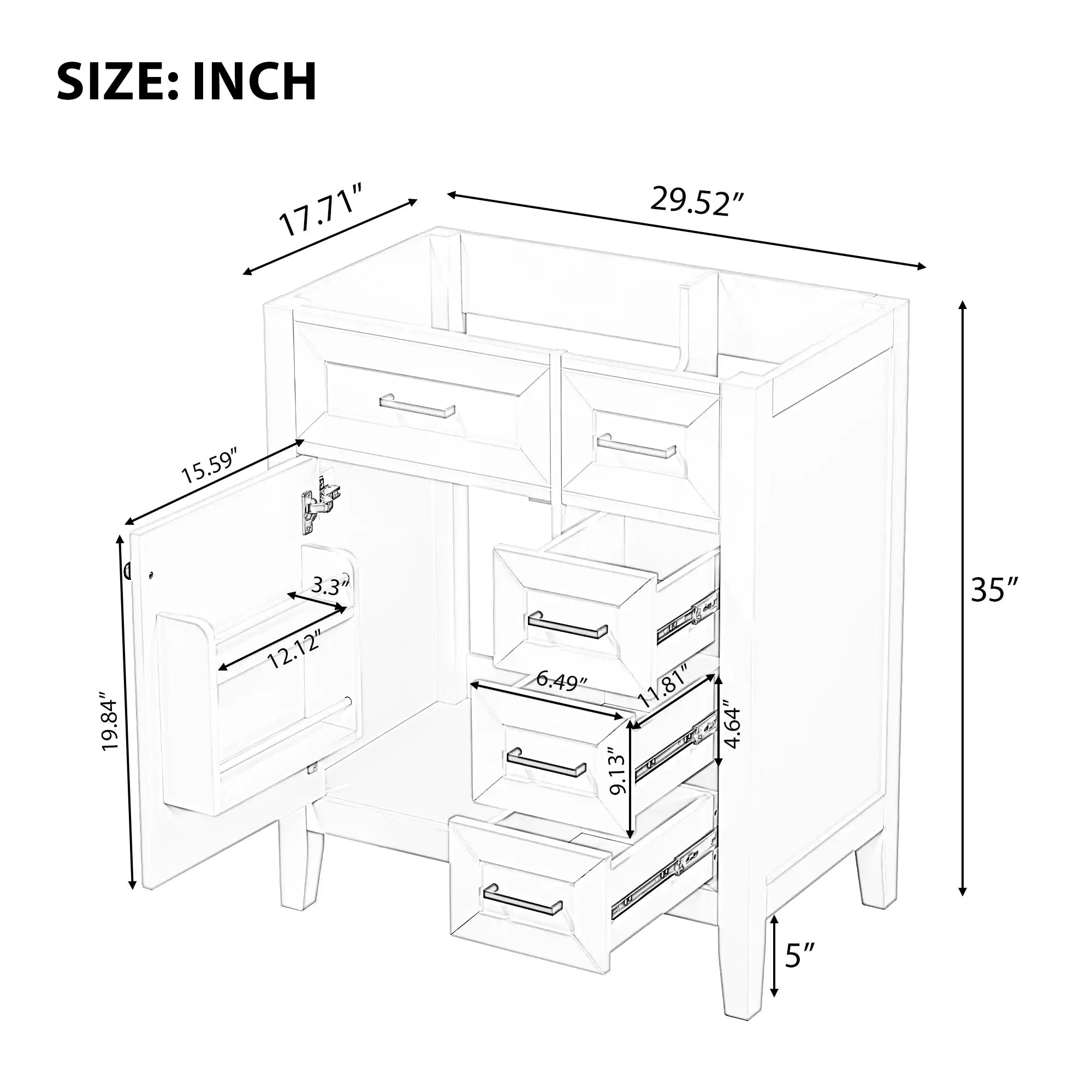 30" single freestanding bathroom vanity with detailed door and drawer design | Ace Decor