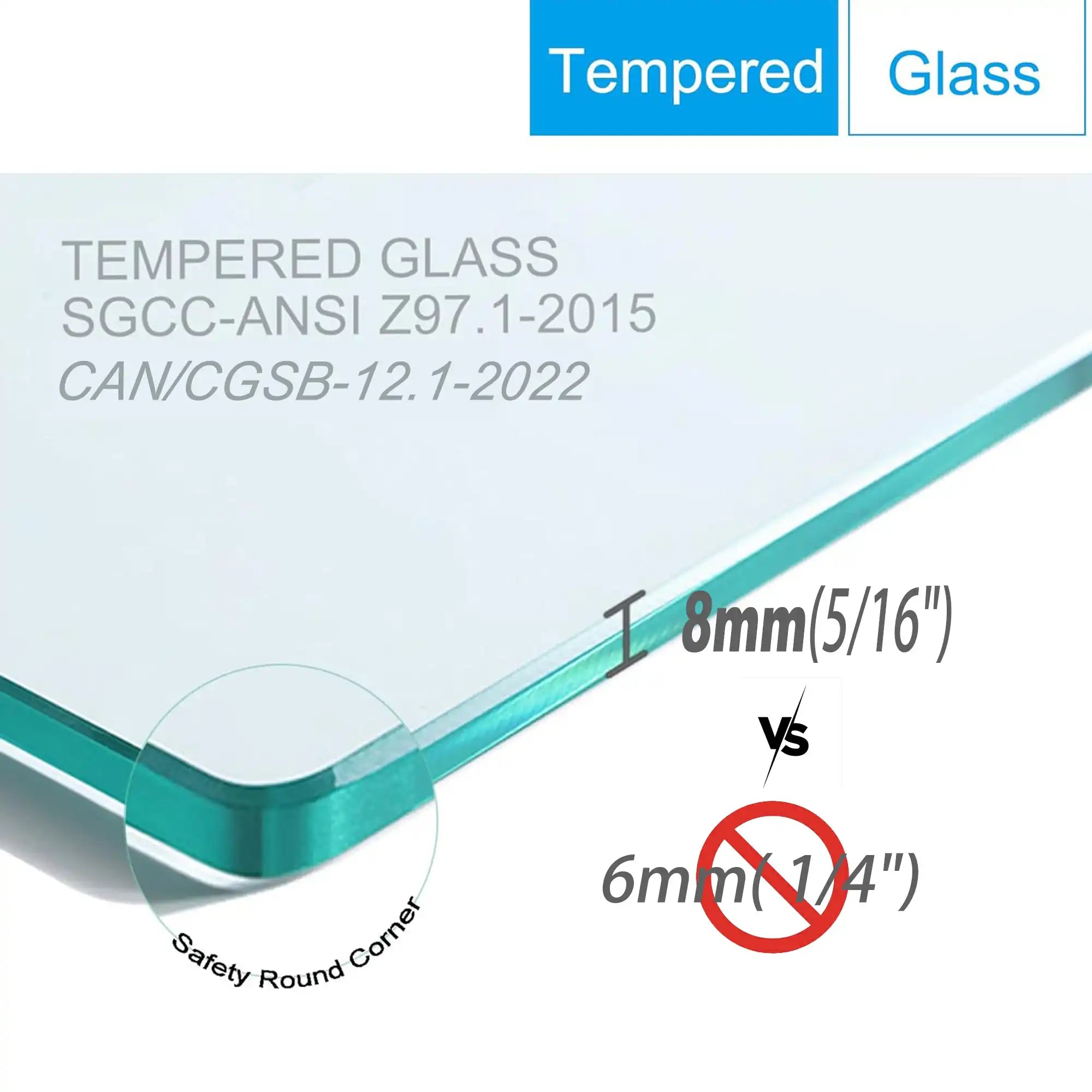 8mm tempered glass with SGCC and ANSI certification on the framed double sliding shower door.